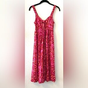 Japna smock back Red tropical Indie whimsy Printed Maxi Dress large